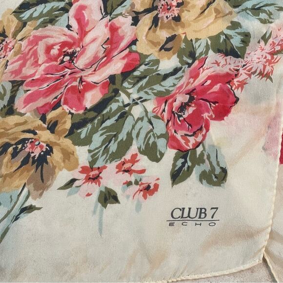 Vintage Echo Silk Scarf Womens Floral‎ Oblong Cottage Luxury 11x50 - Picture 4 of 5